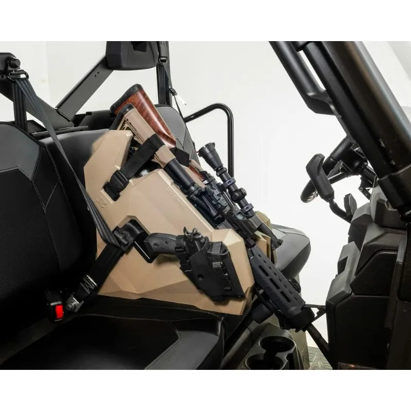 Porta pistola ICOS2 UTV |   Supporto universale per pistola da cabina sul sedile |   Contiene quattro armi da fuoco |   Compatibile con Polaris, Can Am, Kawas