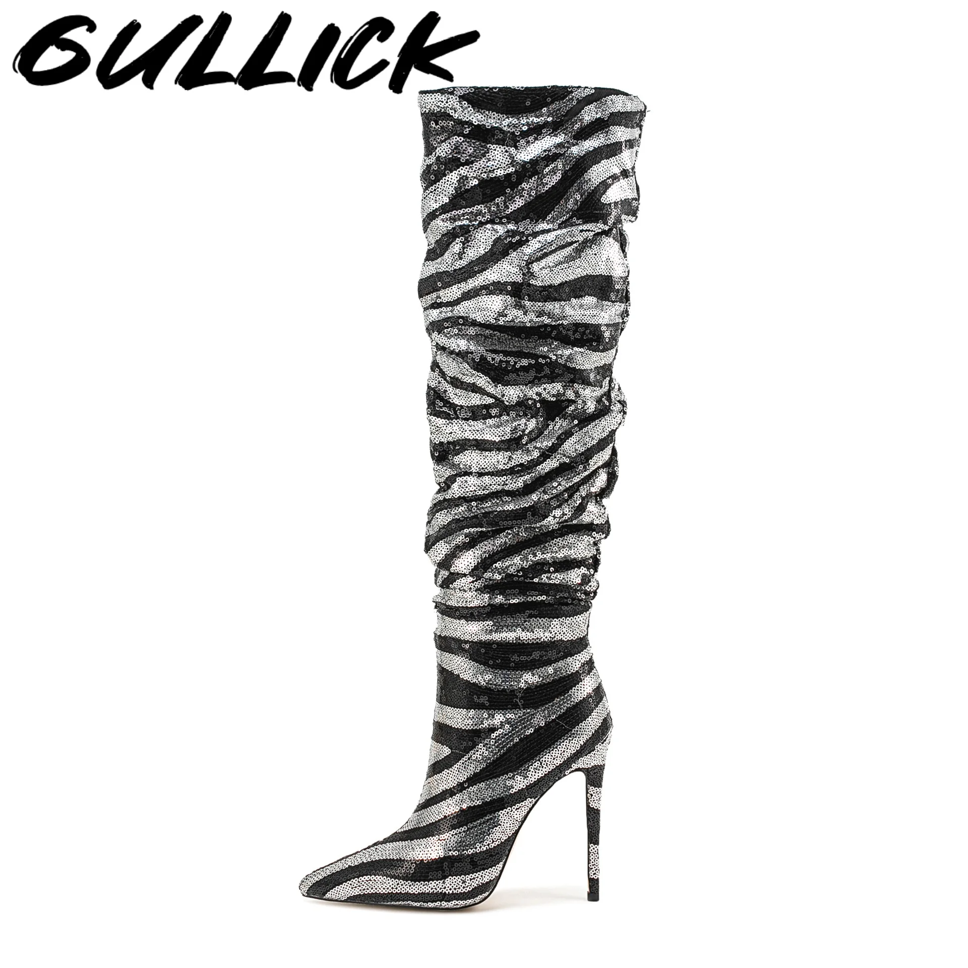 

Сапоги с блестками и принтом зебры, ботильоны без шнуровки с острым носком, женская роскошная дизайнерская обувь, осень-зима 2021, длинная обувь