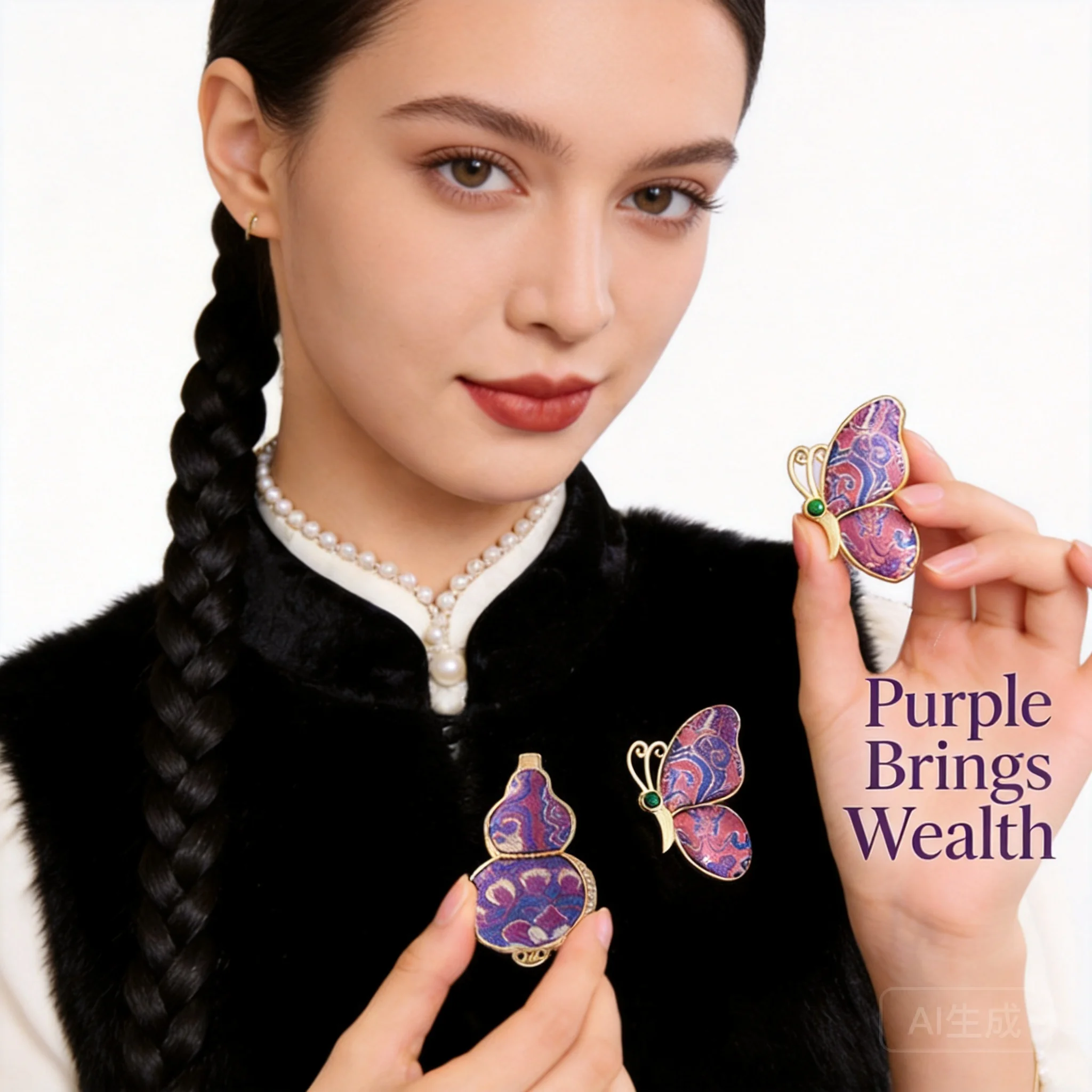 Unique Chinese Style Auspicious Song Brocade Lucky Brooch Fortune Blessing Butterfly Gourd Pipa Pattern Handmade Hanfu Cheongsam