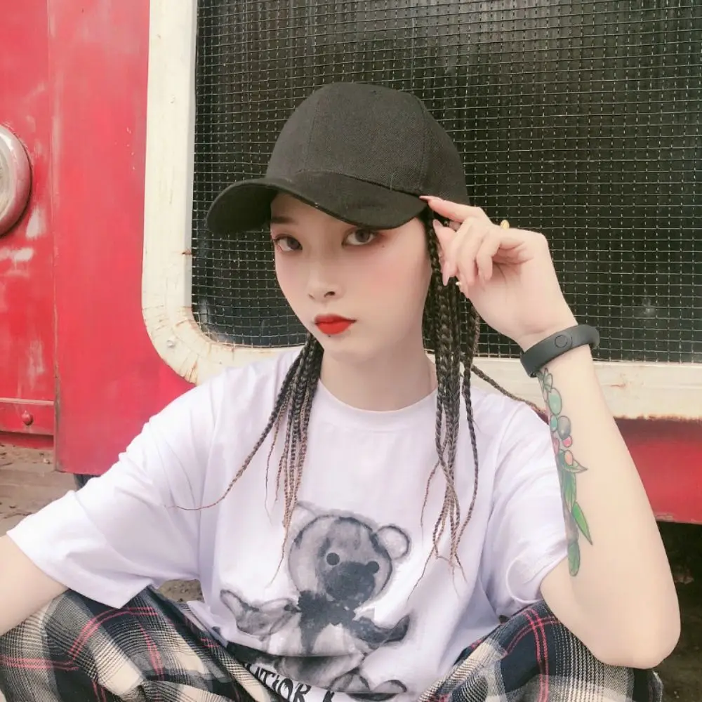 قبعة بيسبول شعر مستعار الهيب هوب قبعة ارتداء اليومي بلغت ذروتها قبعة شعر مستعار المجدل قبعة شعر مستعار اصطناعي القذرة الشعر جديلة الشمس قبعات لا تغطي الرأس بالكامل #5