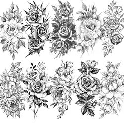 10 Sheets Flower Temporary Tattoos For Women Arm Legs Fake Tattoos Decal Realistic Black Rose Peony Snake Sexy Tatoos Body Art