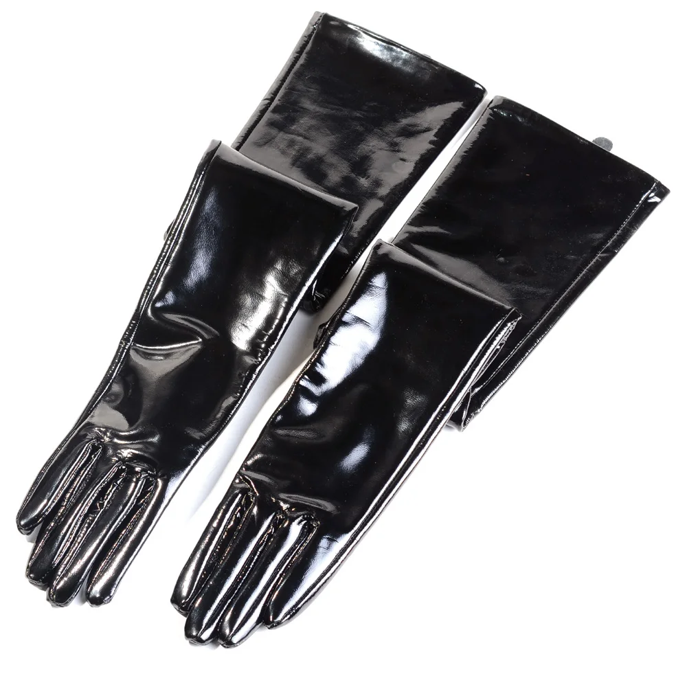 

40 50 60 70 80cm Women's Ladies Real Patent Leather Shiny Black Overlength Party Evening Opera/Long Gloves