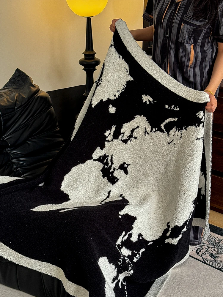 Map Nap Blanket Light Luxury Retro Sofa Decoration Blanket Household Half Side Fleece Shawl Office Rectangle Cover Leg Blanket