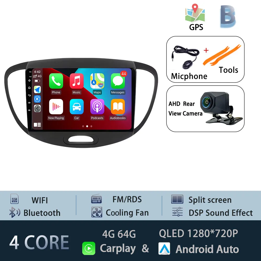 Android 15 Carplay Auto Radio Voor Hyundai I10 2007-2013 CarPlay Auto GPS Recorder Multimedia video Speler 4G + WiFi DSP