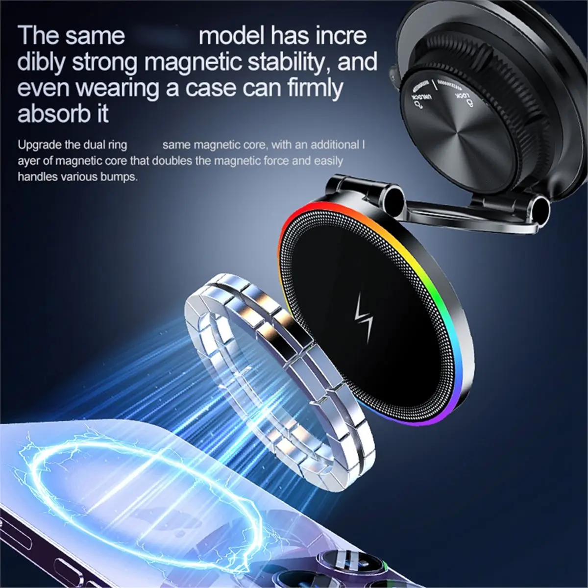 X14A& Car Mount Vacuum Magnetic Holder Foldable Strong Suction Stand 15W Fast Wireless Charging 360° Rotation Car Phone Holder