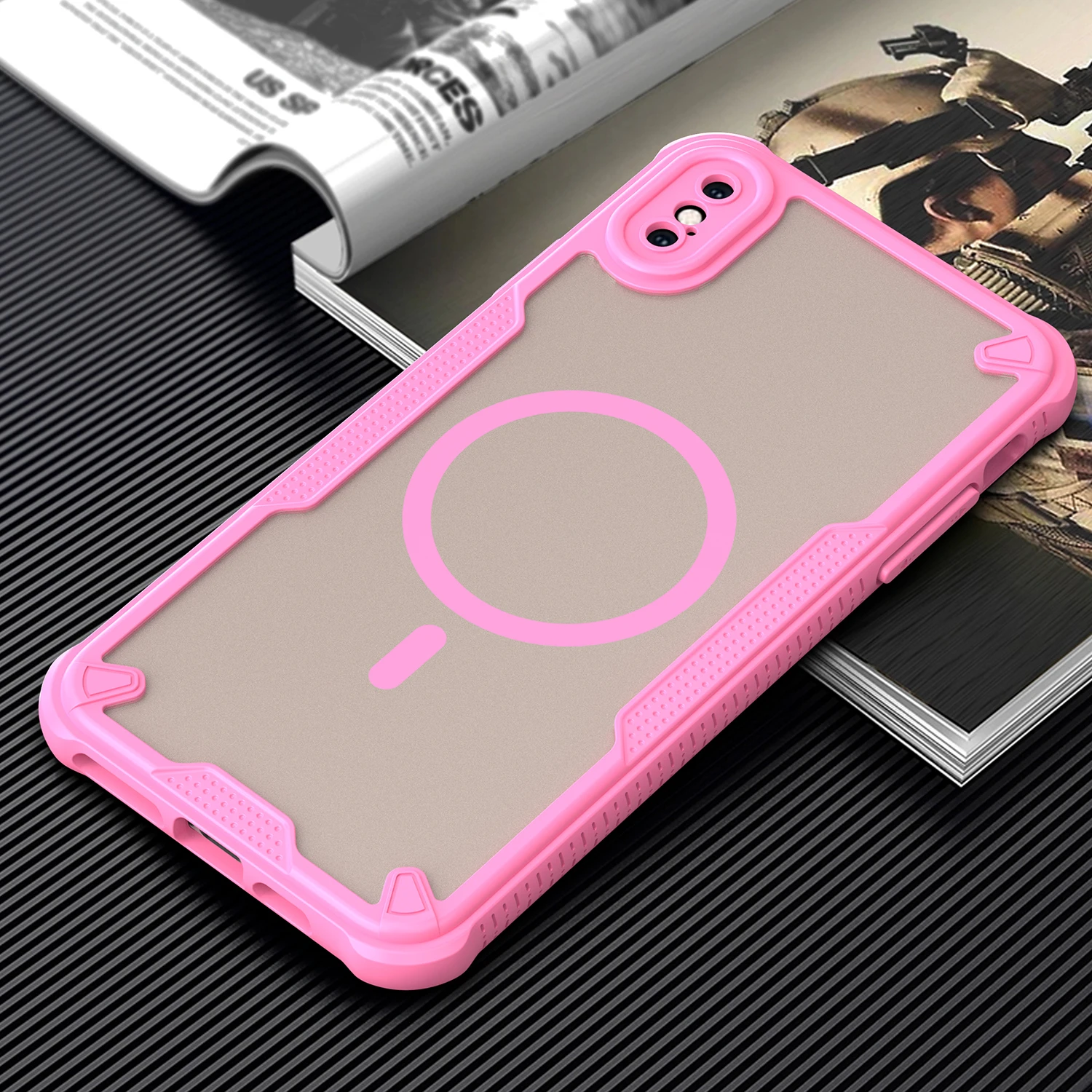 Magnetische, luxuriöse, matte, durchscheinende, stoßfeste Handyhülle für iPhone XsMax X XS XR für kabelloses Magsafe-Ladecover – Detail 14