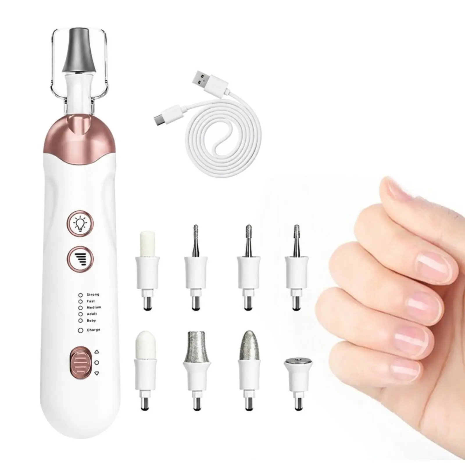 Electric Manicure Pedicure Machine Nail Polishing Device with USB-C Rechargeable 5 Speed Bidirectional File Kit for Foot Care