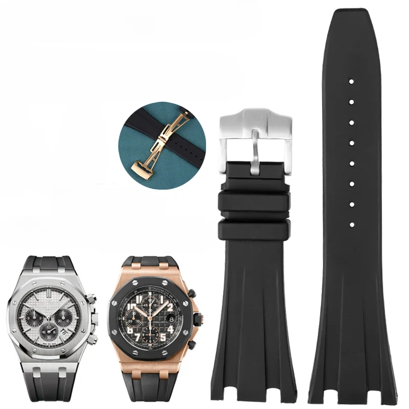 Men's Soft  Silicone Watchband for AP Royal Oak 15703 Offshore Series Stainless Steel Fold Buckle Accessories 26mm Watch Strap