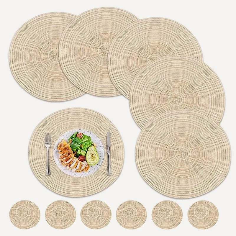 

1/4/6Sets Round Braided Placemats Coaster Sets Washable Placemats for Kitchen Dining Round Table Indoor Outdoor Woven Table Mats