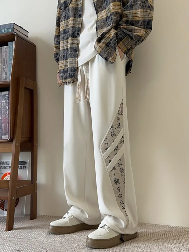 

Мужские прямые брюки оверсайз в стиле ретро, осенне-зимние, с полосатыми вставками, плотные спортивные штаны, повседневные длинные брюки