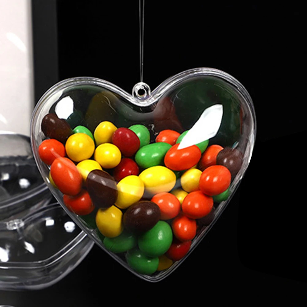 

5Pcs Clear Plastic Heart Ornament Refillable Transparent Heart Ball Valentines Day Party Home Decoration Ornament Box