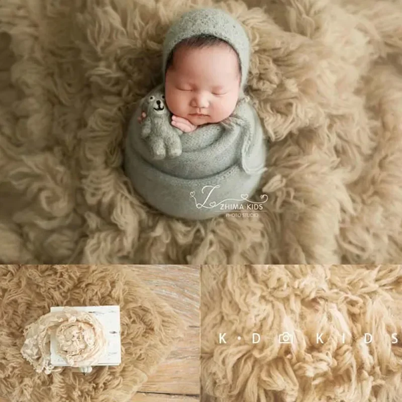 Newborn Photography Props Large Size Flokati 150x90cm Hand-Knitted Pure Greek Wool Blanket Baby Photo Boy Girl Background Mat