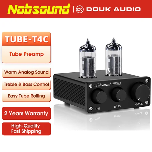 Nosbound TUBE-T4C Mini preamplificador de tubo de vacío Preamplificador de audio estéreo HiFi con control de graves agudos