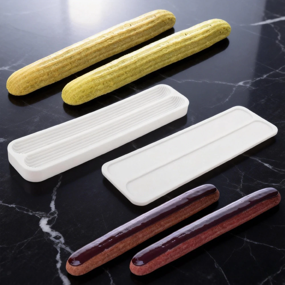 1 Stück Schokoladen-Eclair-Dessert-Backform mit 2 oder 6 Zellen, lange Streifen-Puffs-Backform, Finger-Eclair-Form, Silikon-Backform