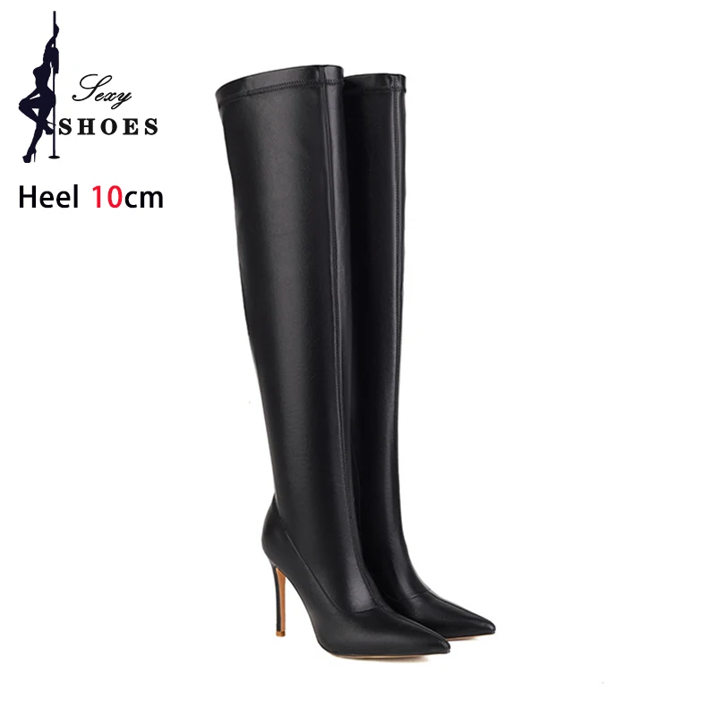 Thigh High Boots Women Brown Stiletto High Heels Club Autumn Winter Female Shoes Pointed Toe Over-the-knee Boots Plus Size 46