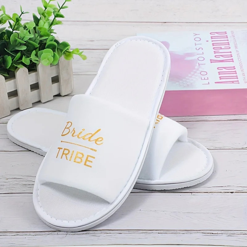 Bride and bridesmaid disposable slippers; wedding party supplies; indoor walking open toe slippers; guest shoes; hotel travel