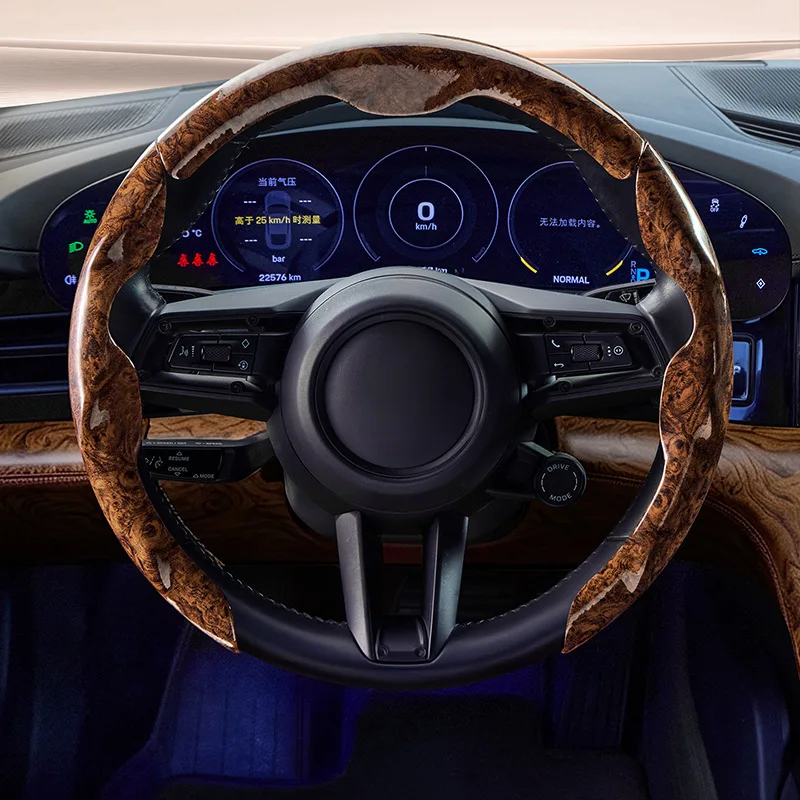 Peach Wood Grain Clip-On Steering Wheel Cover Universal Non-Slip Sweat-Absorbent Breathable Car Steering Protector All Season