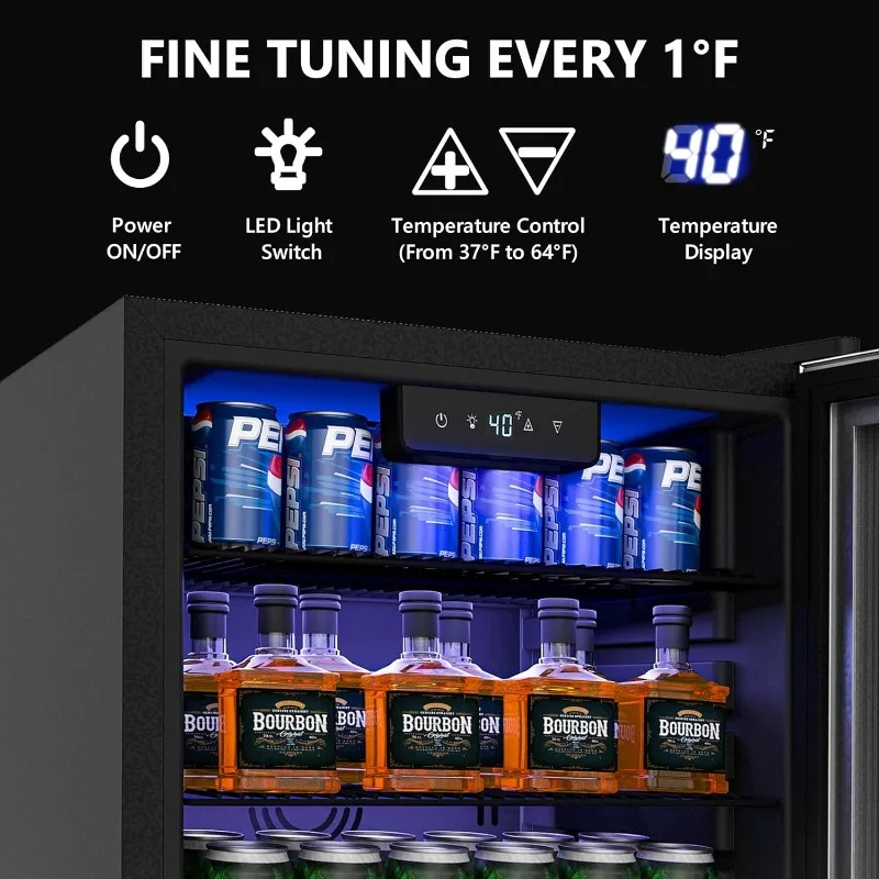 مبرد ثلاجة المشروبات - 126 علبة ثلاجة صغيرة مع باب زجاجي لبيرة الصودا أو النبيذ، مبرد المشروبات للمنزل والمكتب والبار