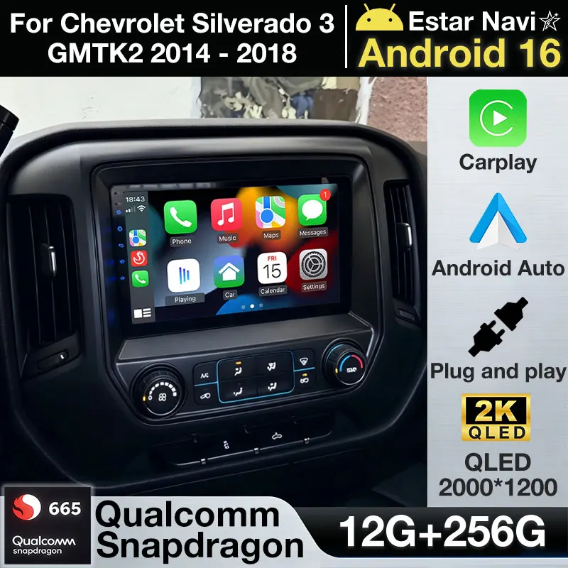 Android 16 Car Radio For Chevrolet Silverado 3 GMTK2 2014 2015 2016 2017 2018 GPS Player Navi Stereo Multimedia CarPlay Video BT