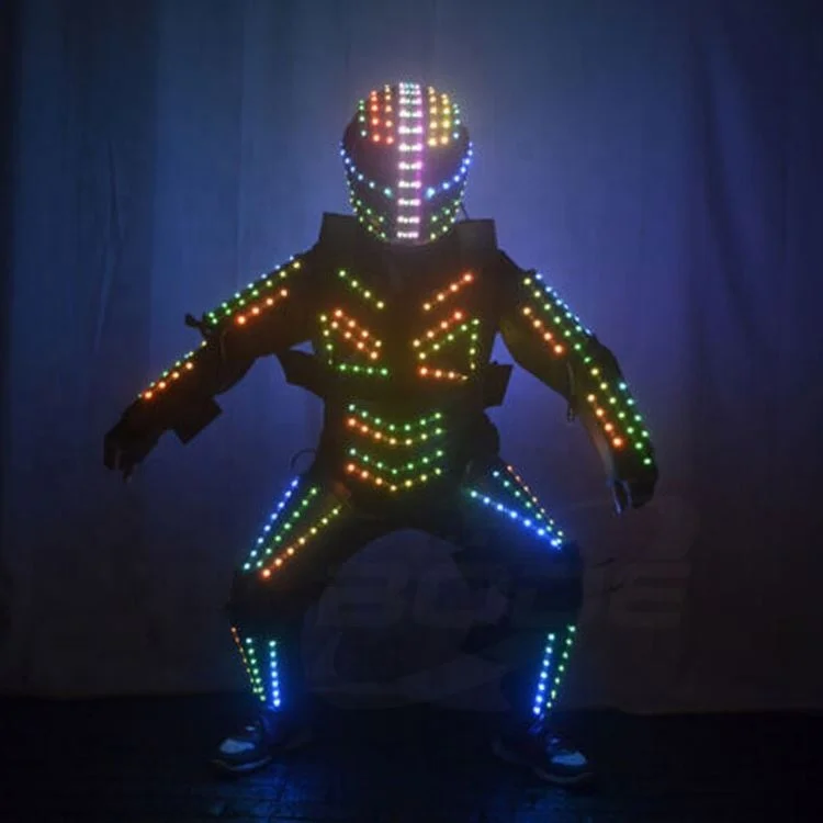 2023 Nieuwe Aankomst Full Colors Lichtgevende Led Kostuum Volwassen Custom Robot Afstandsbediening Led Robot Kostuum