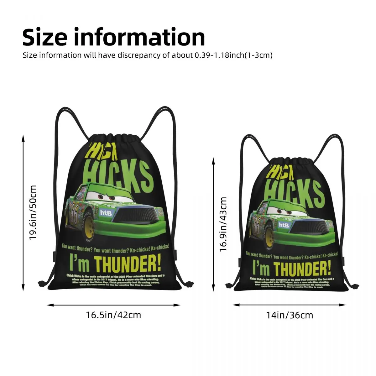 Chick Hicks Lightning Mcqueen Cars Drawstring Backpack Sports Gym Bag String Sackpack for Hiking