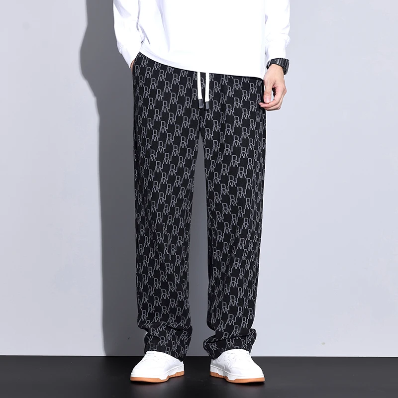 2024 men's autumn and winter fabric striped flat leg casual pants, wearing trendy and comfortable, slightly elastic and loose