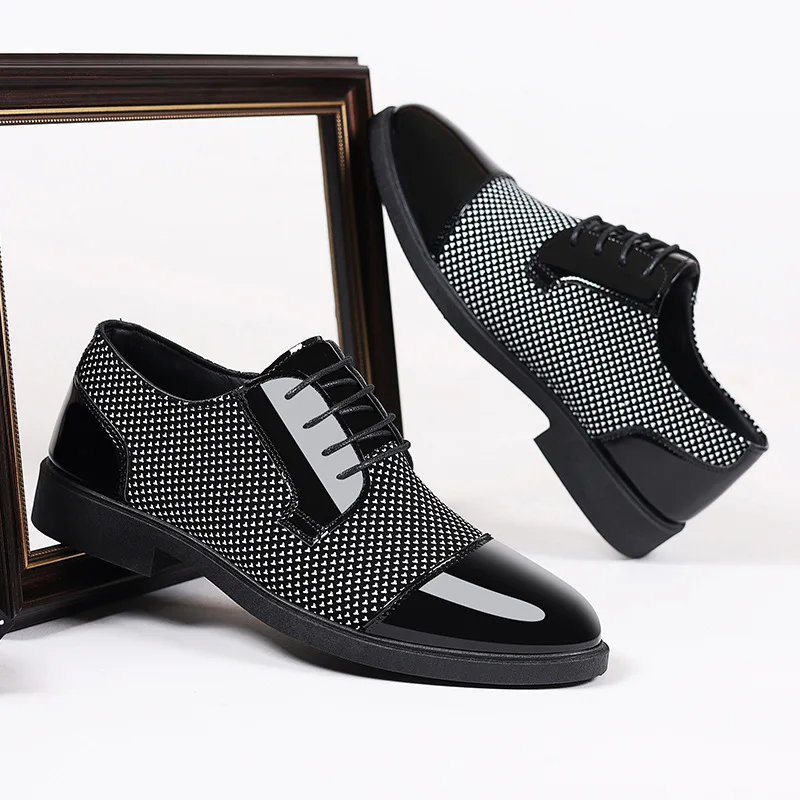 

Luxury Dress Shoes for Men PU Leather Shoes Lace Up Office Black Oxfords Flats Wedding Party Shoe Business Pointed Toe Men Shoes