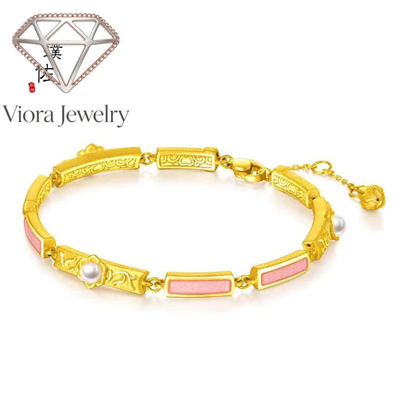 Viora Jewelry Gold Shop 9999 24K real gold new bracelet ten-mile red makeup bracelet luxury fashion nine-section beads flower ch