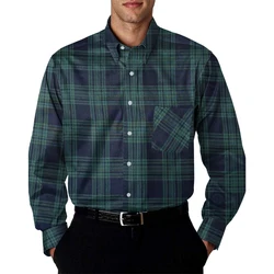 Menswear Casual Mens Shirt Green Color Plaid Lapel Collar Longsleeve Casual Top Streetwear Leisure working Clothing plaid shirt