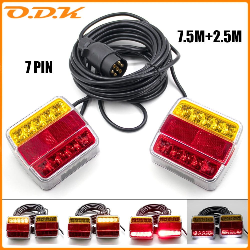 1 Set Rear Towing Tail Light 12V 10m 18 LED Trailer 7 Pin Universal Brake Stop Lamp License Number Plate Reflector Waterproof