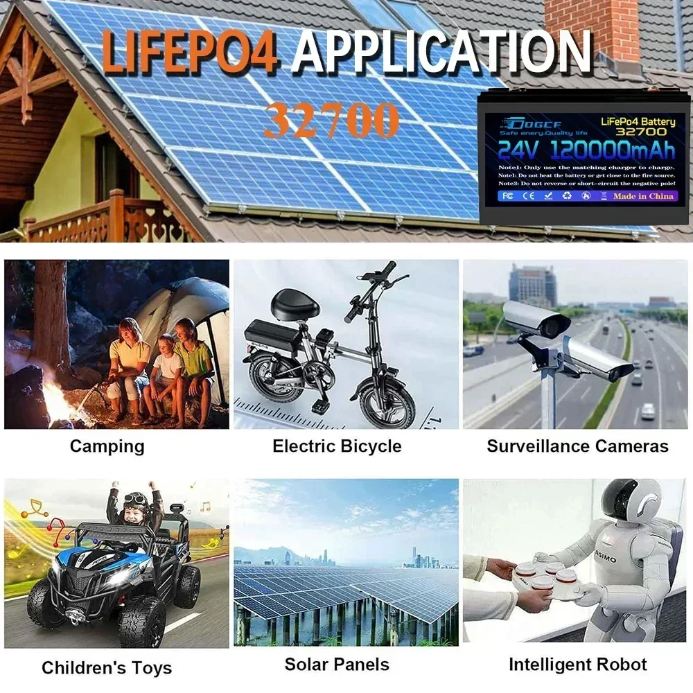 24V 150AH LiFePO4 32700 Battery Built-in 120A BMS RV Rechargeable Lithium Iron Phosphate, Solar Marine Overland Off-Grid Battery