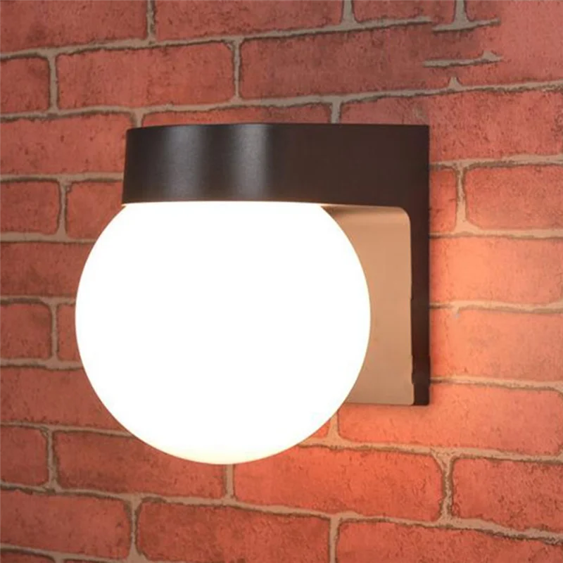 A74E-جديد لوفت Led مصباح الجدار في الهواء الطلق E27 الكرة الشرفة الخفيفة، أسود أبيض PC قاعدة حليبي أكريليك عاكس الضوء الظل