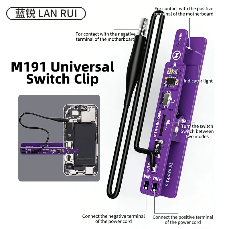 Herramienta de Detección de Fugas de Corriente con Clip de Encendido Universal Lanrui M191, 2 Modos para Reparación de Teléfonos IP y Android No Encriptados