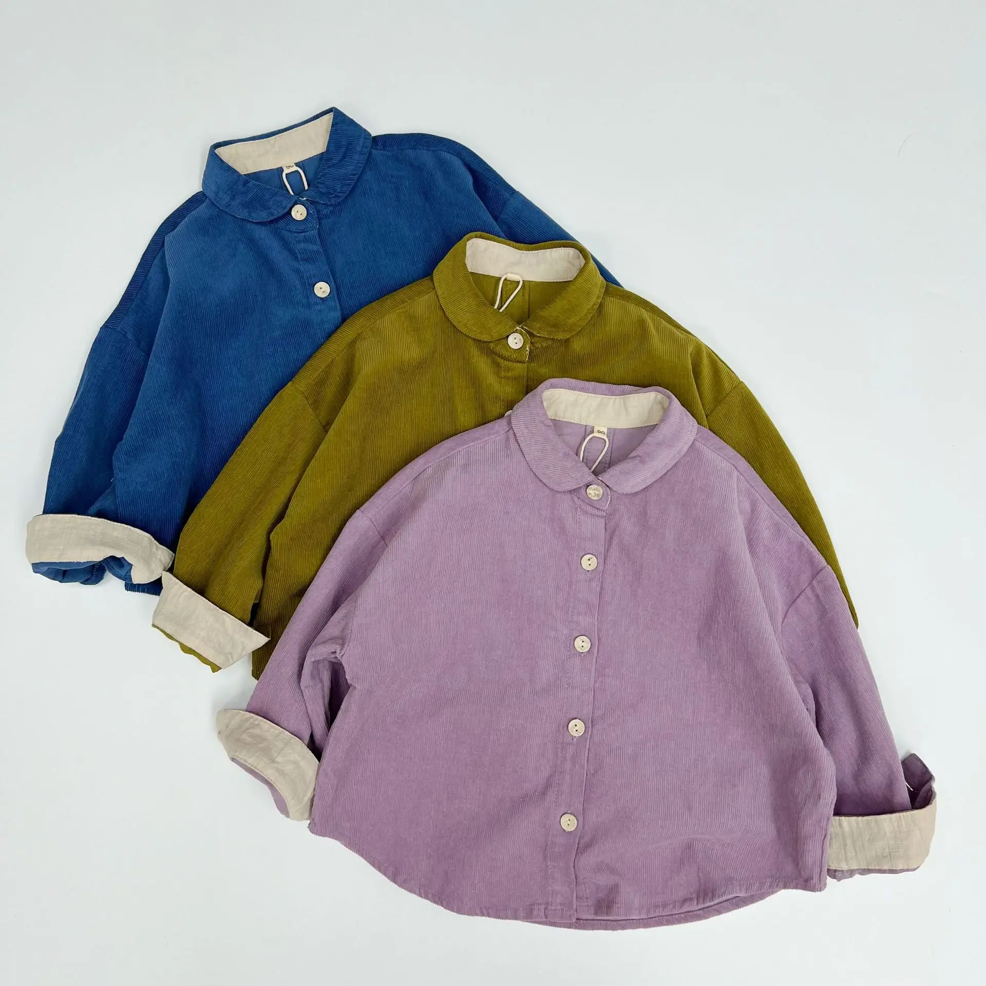 2026 Autumn Children Corduroy Shirt Korean Baby Shirt Literary Style Loose Wide Solid Boys and Girls Top Versatile