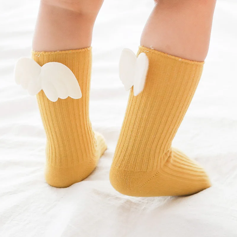 Angel Wing Cotton Newborn Sock Solid Candy Color Kids Toddler Long Socks For Kids Children Baby Girls Knee High Sock For 0-3 Yrs