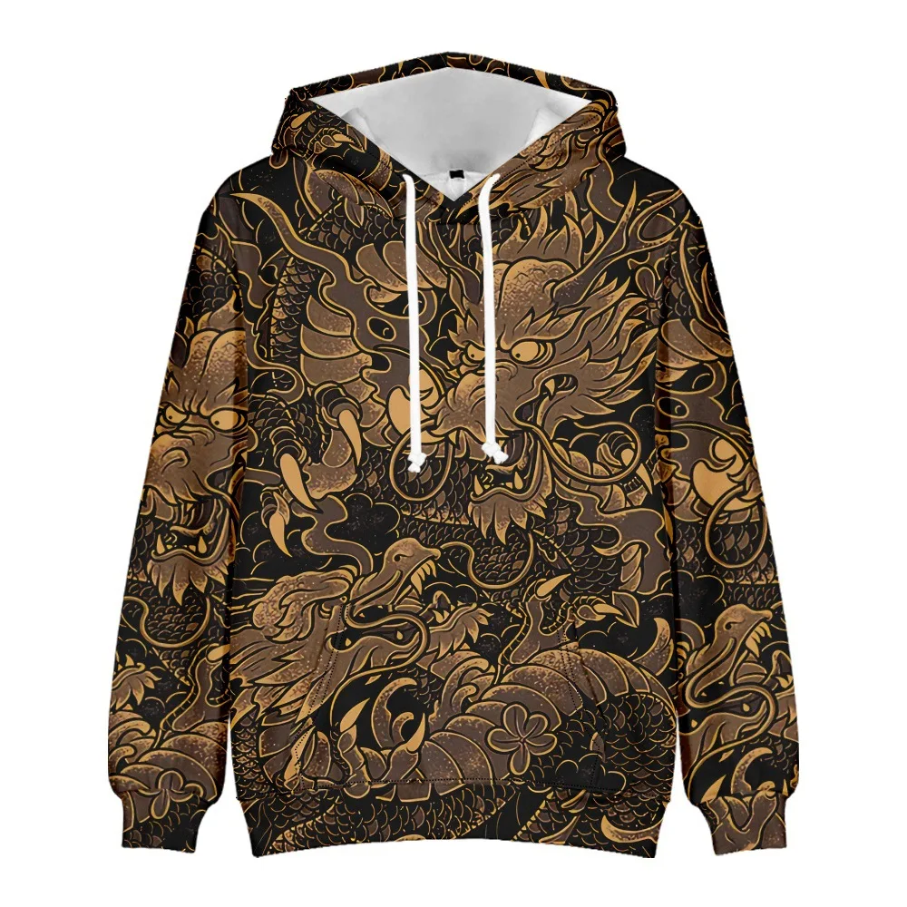 

Hip Hop Streetwear Hooded Pullover Tops Men Harajuku Dragon Print Hoodies Pullover 2022 Spring Men's Casual Sweatshirts