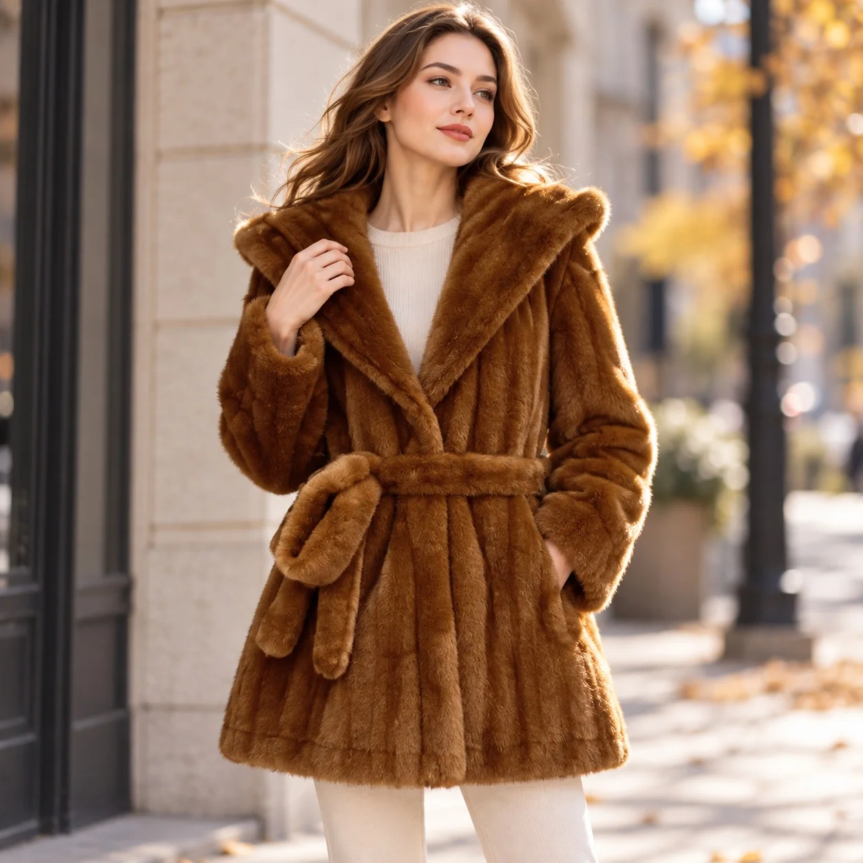 Loose Fit Hooded Coat Mid Length Casual with No Hood Elegant Commuting Mid Long Length Regular Sleeve Long Sleeve Women Jacket