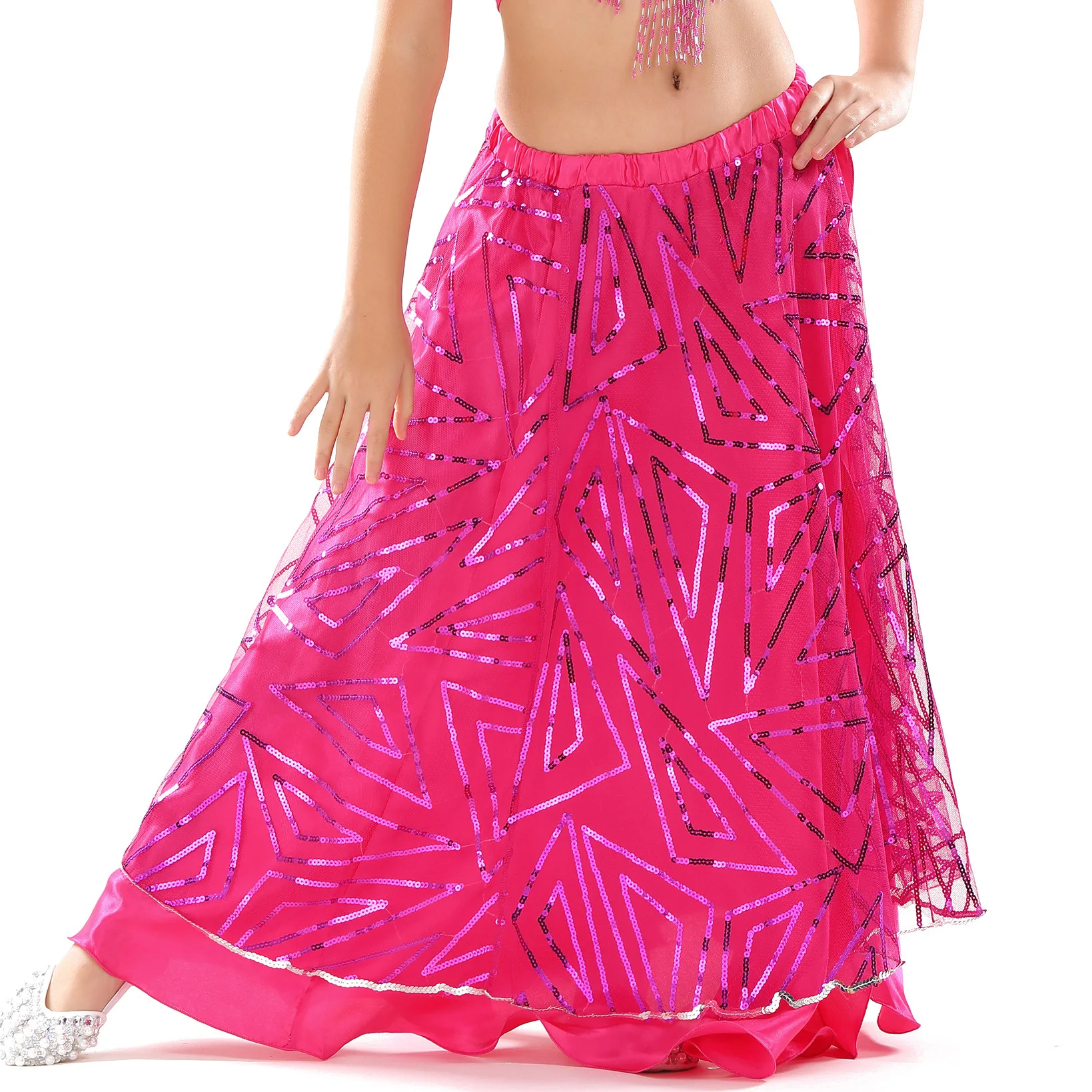 

Dancer Children's Triangle Pearl Embroidered Dance Skirt Belly Dance High-end Skirt Children's Dance Dress Large Swing Skirt