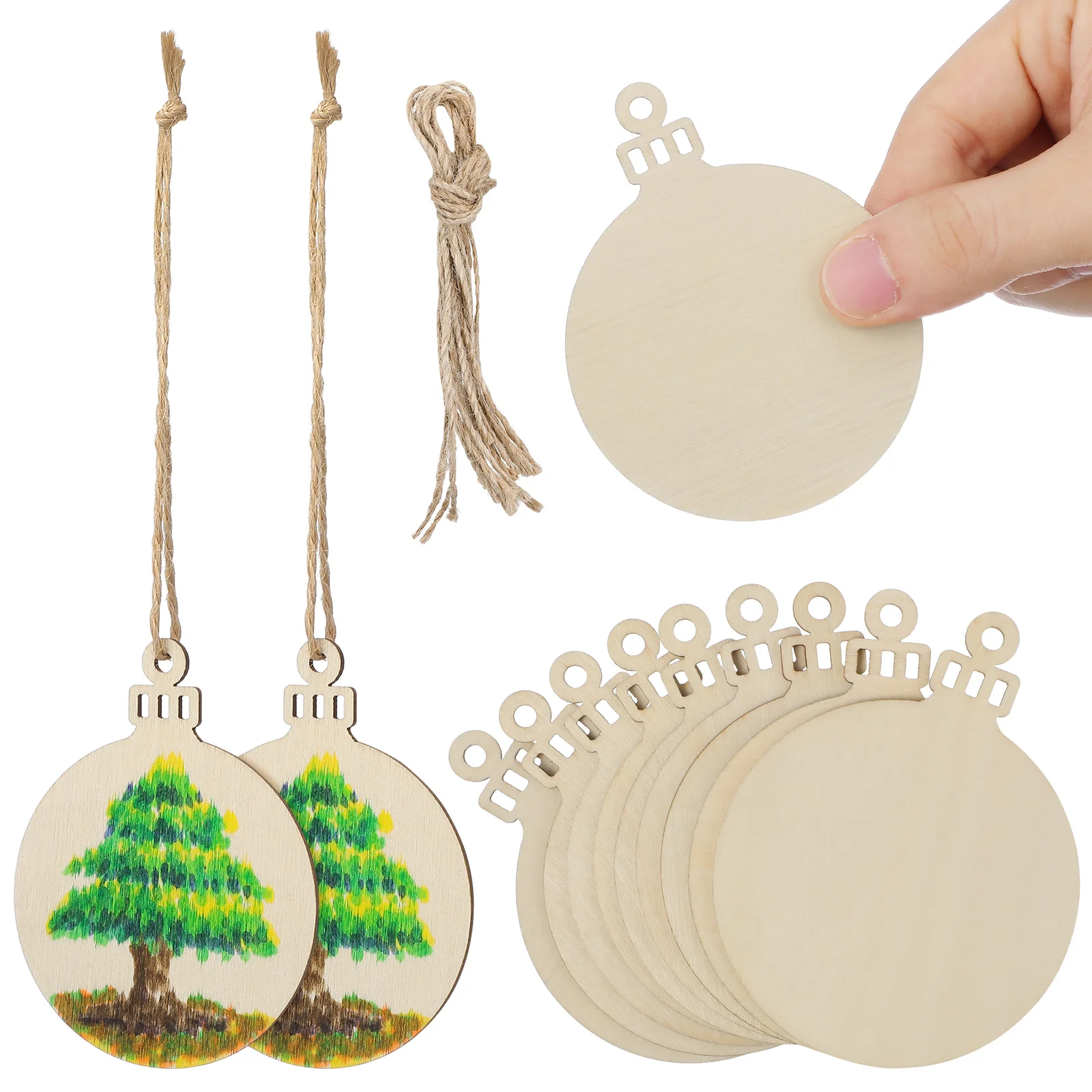 

10pcs Wooden Round Bauble Hanging Decorations Christmas Tree Craft Projects Natural Wood Slices Blanks Ornament Embellishments