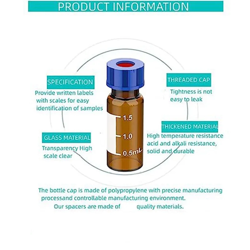 Hplc hplcラボアンバーバイアル、書き込みスポットと目盛り、スクリューキャップ、アンバー、100パック、2ml