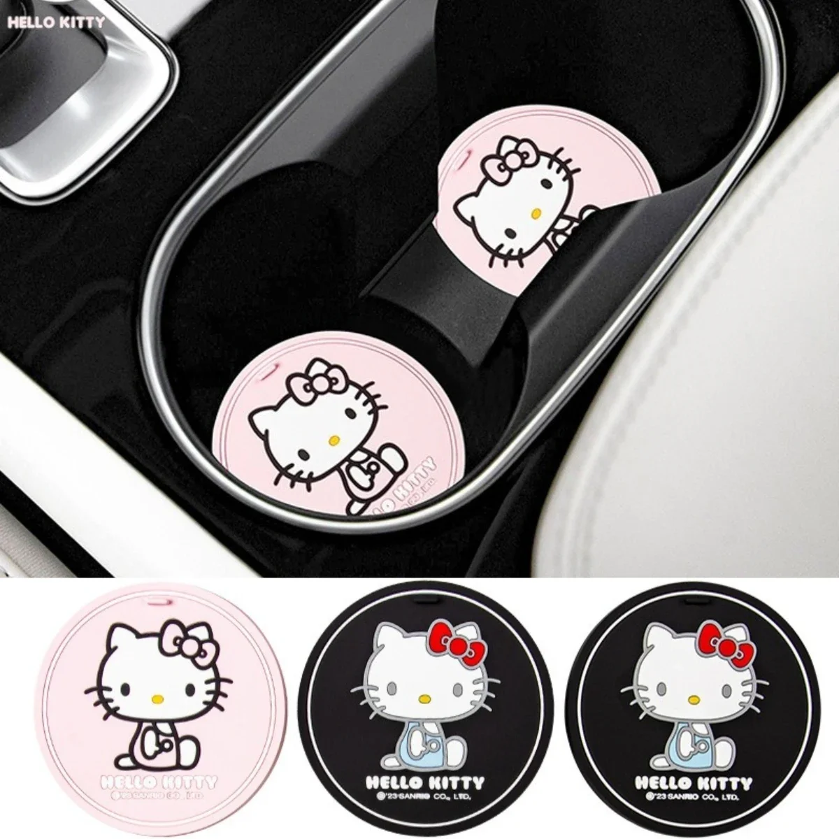 

Sanrio Car Water Coaster Anti-Slip Pad Car Coaster Insulation Pad Cartoon Hello Kitty PVC Soft Coaster Car Interior Accessories