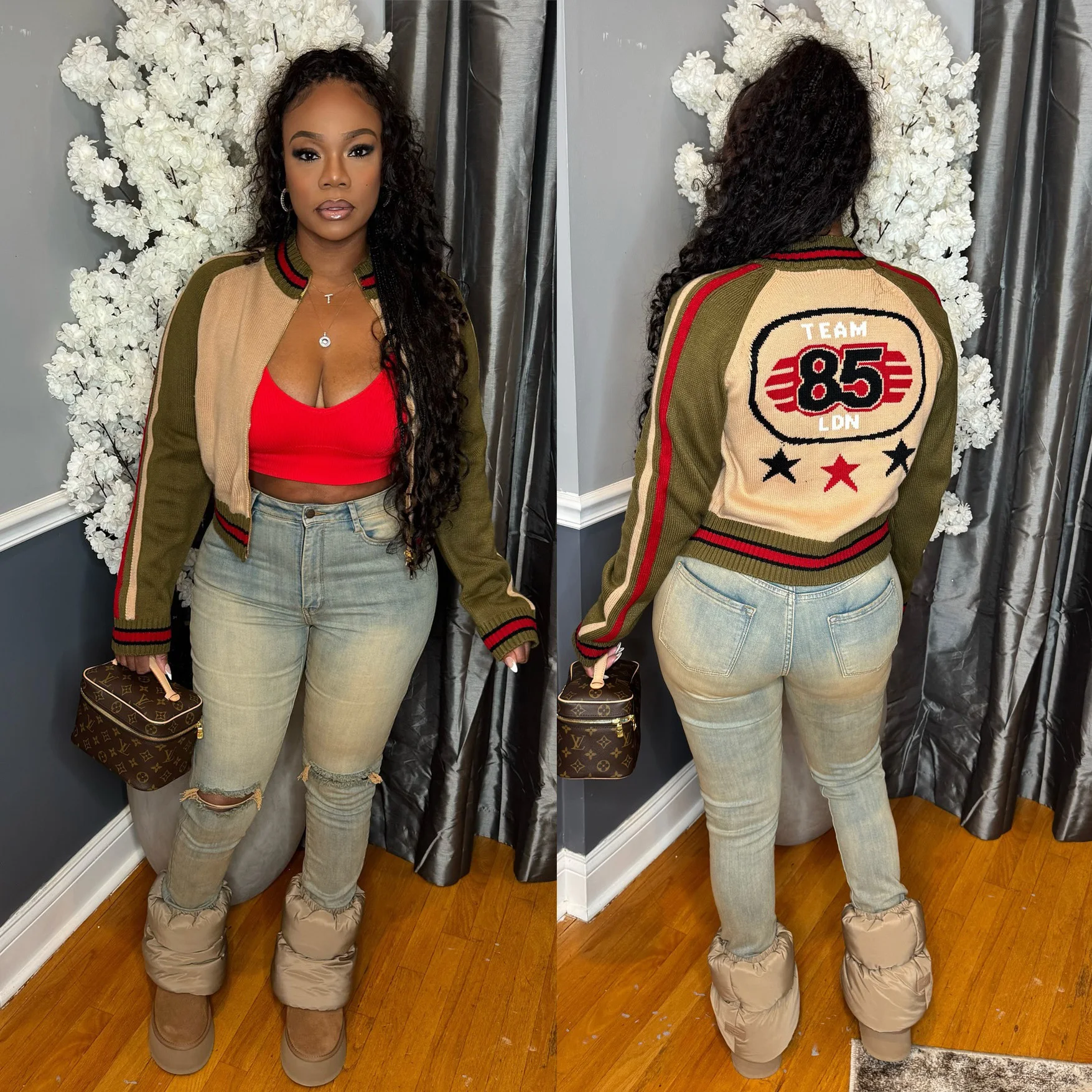 الشتاء محبوك سترة جاكيتات النساء المحاصيل اسكواش البيسبول معاطف Y2K الشارع الشهير 2025 الخريف رسالة سايبر جاكيتات معاطف تريكو #2