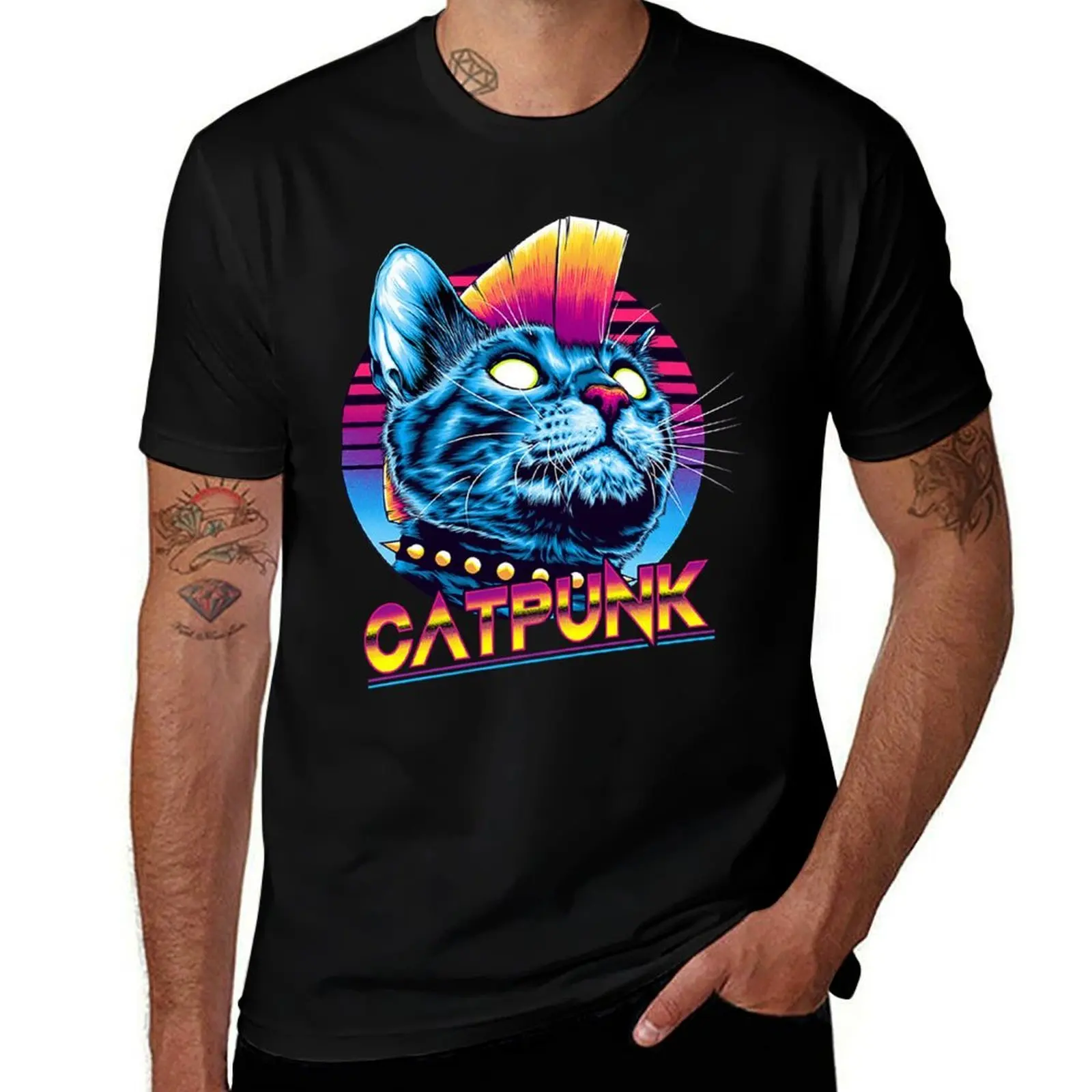 

Cat Punk T-Shirt Everyday Wear Basic Short Sleeve Top