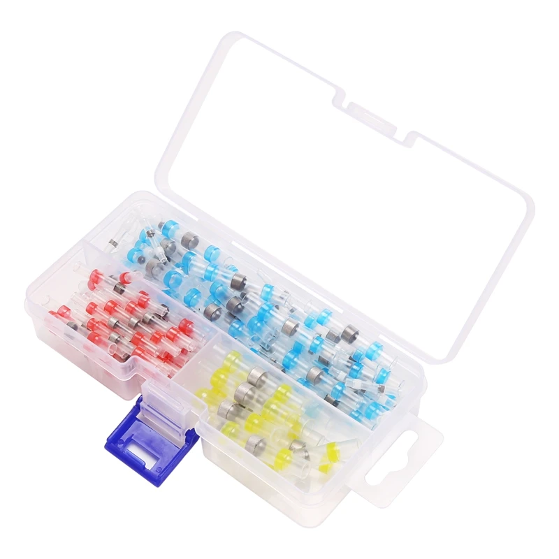 100Pcs Solder Seal Heat Shrink Butt Connectors Terminals Electrical Copper With Case(35Red 30Blue 25White 10Yellow)