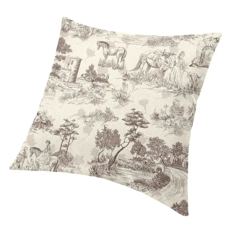 Toile De Jouy Sepia Vintage Parisian Art Design Square Throw Pillow Case decorazione 3D Two Side Print fodera per cuscino per divano