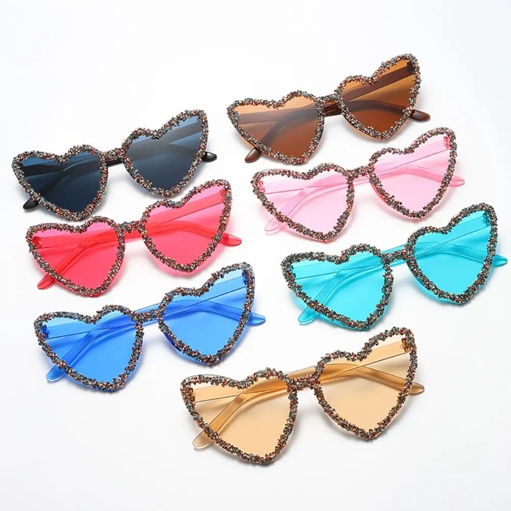 Hip Hop Sun-Protective Heart-shaped Sunglasses Candy Color Rhinestone Decoration Driving Glasses Eyewear Outdoor Sunglasses