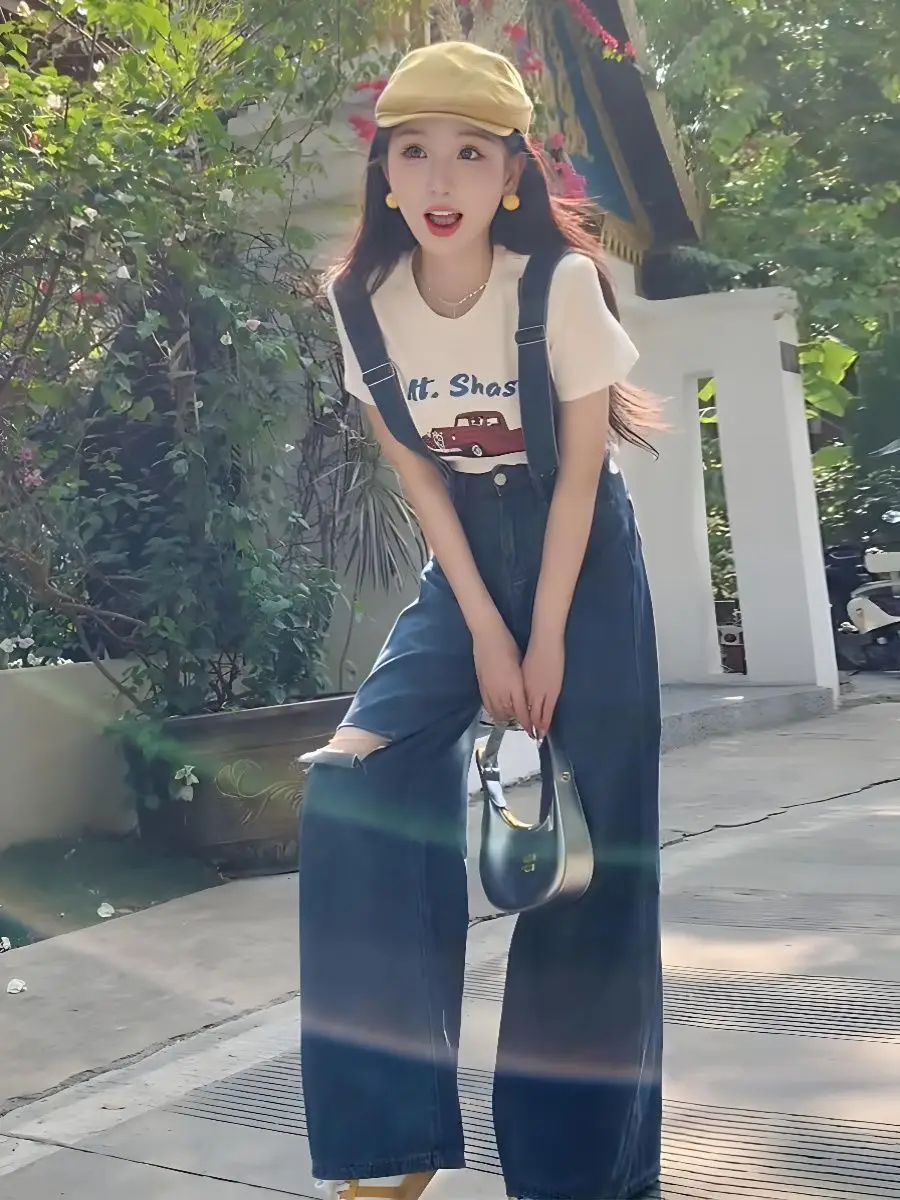 

Full-Length Jumpsuits For Women Denim Overalls Pocket Fallwinter Fitting Hip Lifting Monochromatic Workwear Flip Buckle