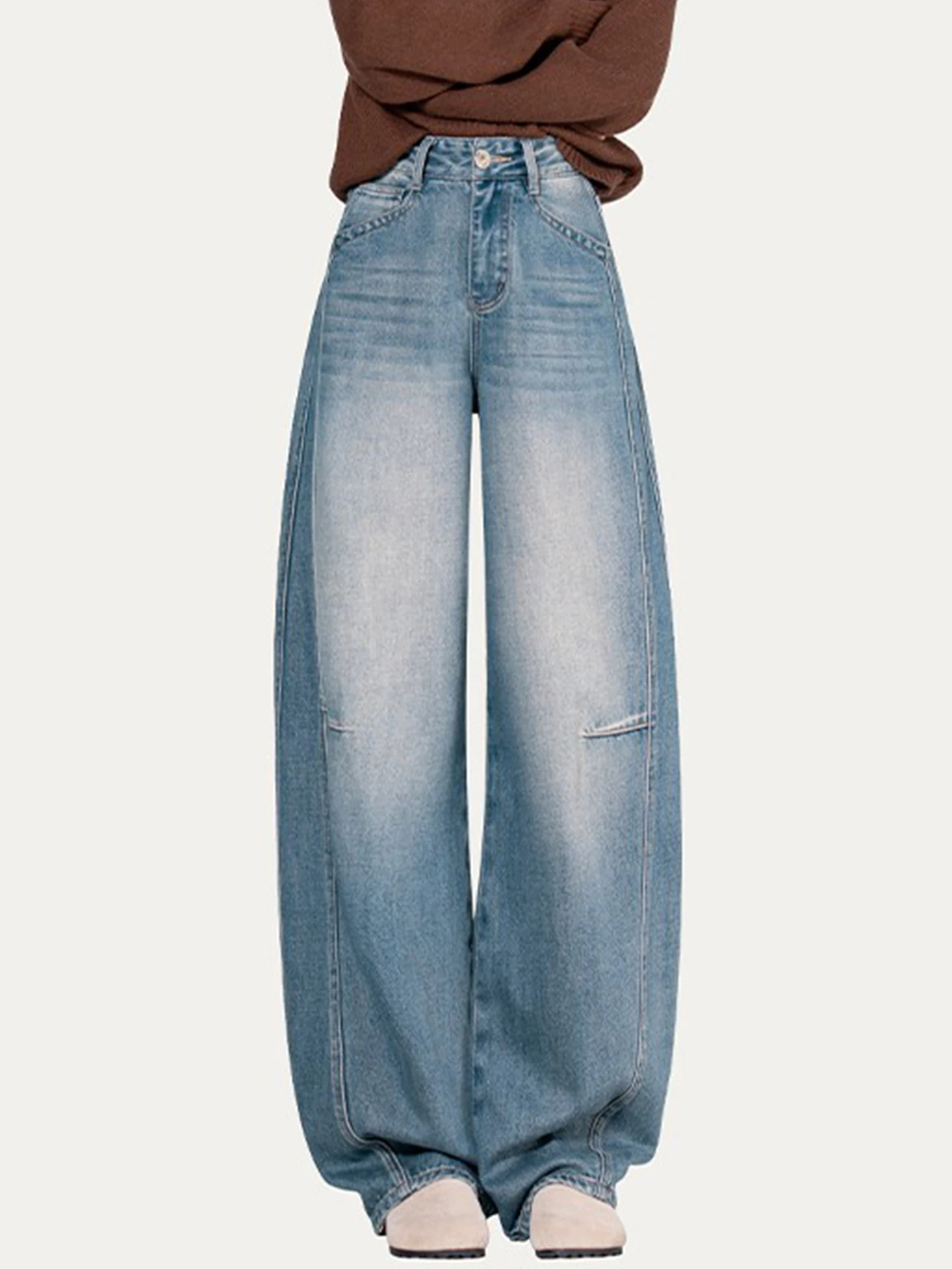 

High Waist Wide Leg Knife Denim Jeans Women's Spring Autumn Winter New Style Slim Banana Pants Trendy Harvest Moon Pants