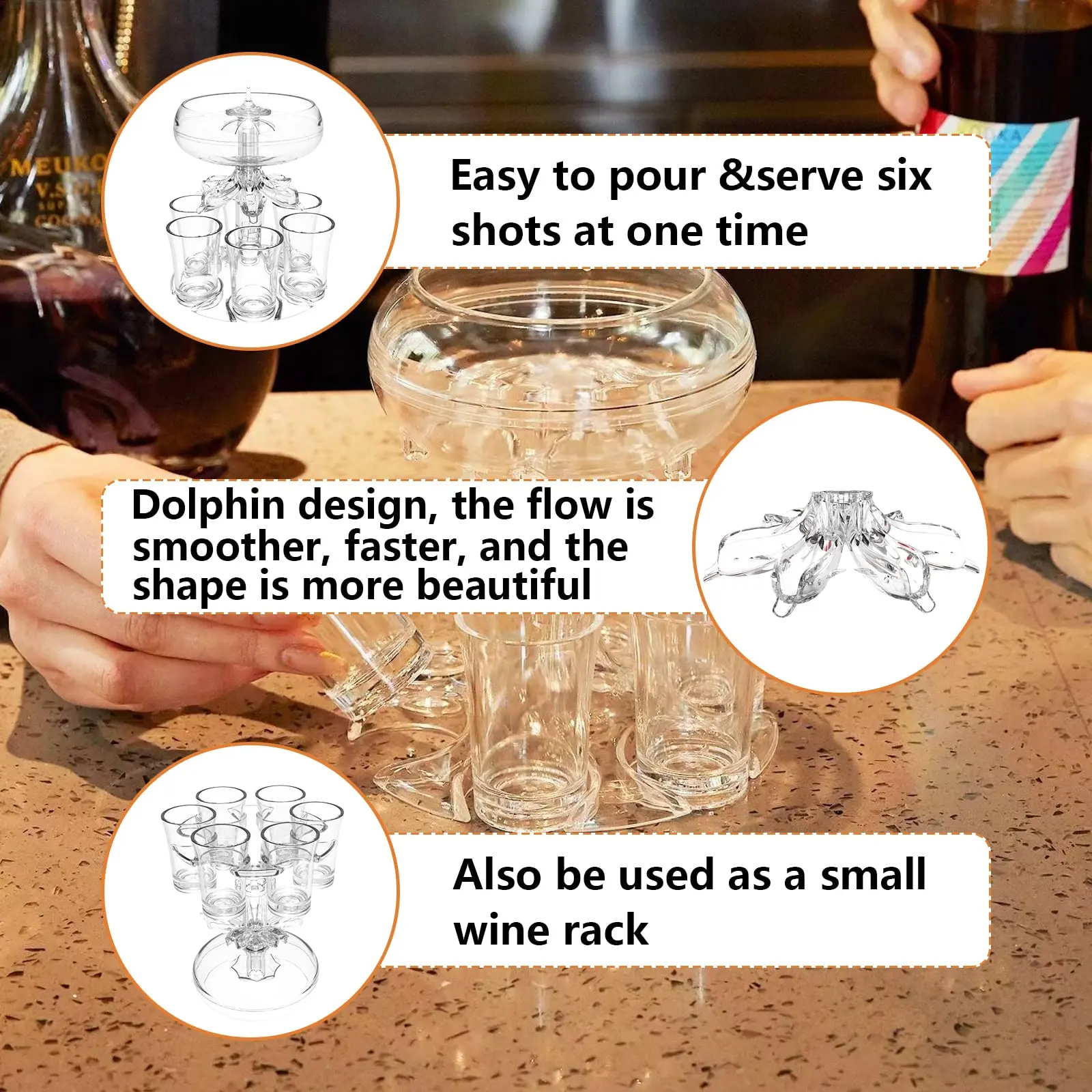 موزع نبيذ متعدد الوظائف مع 6 ألعاب زجاجية للحفلات والمهرجانات وموزع مشروبات الخمور لملء ملحقات بار السوائل #5