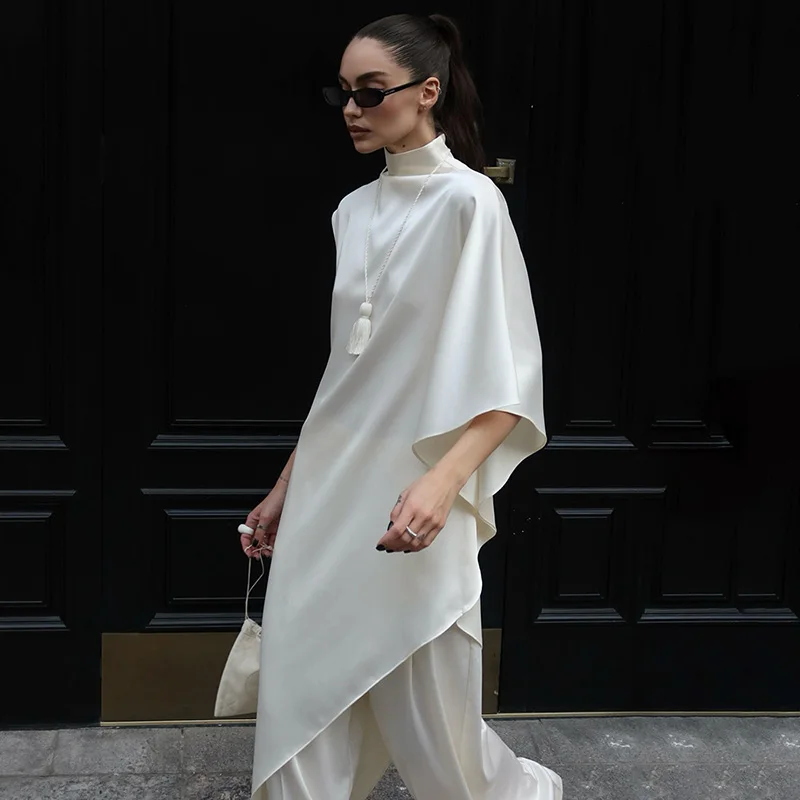 

TARUXY Irregular Loose Party Robe Dress Women Fashion Half Turtleneck Sleeveless High Waist Dress Solid Autumn Commuting Clothes